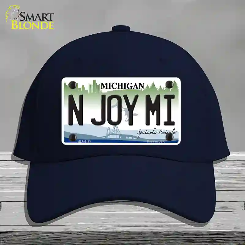 N Joy Mi Michigan Novelty License Plate Hat Cotton / Navy