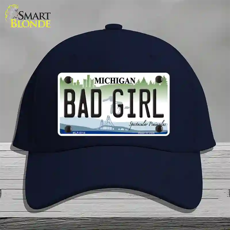 Bad Girl Michigan Novelty License Plate Hat Cotton / Navy