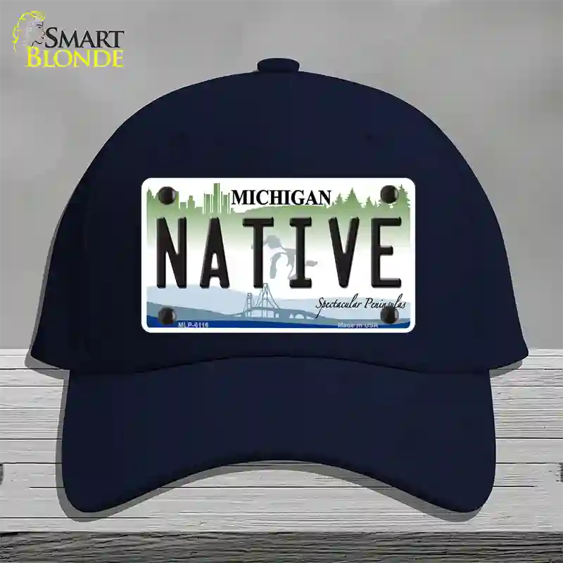 Native Michigan Novelty License Plate Hat Cotton / Navy