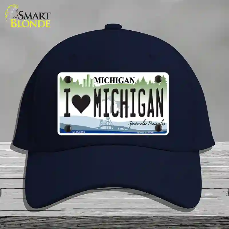 I Love Michigan Novelty License Plate Hat Cotton / Navy