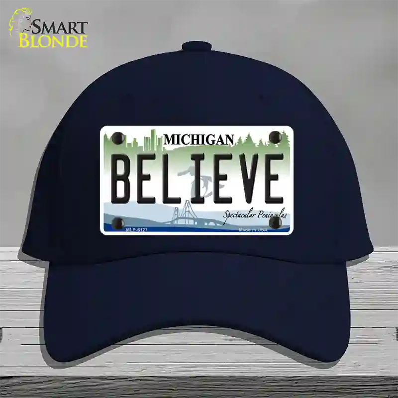 Believe Michigan Novelty License Plate Hat Cotton / Navy