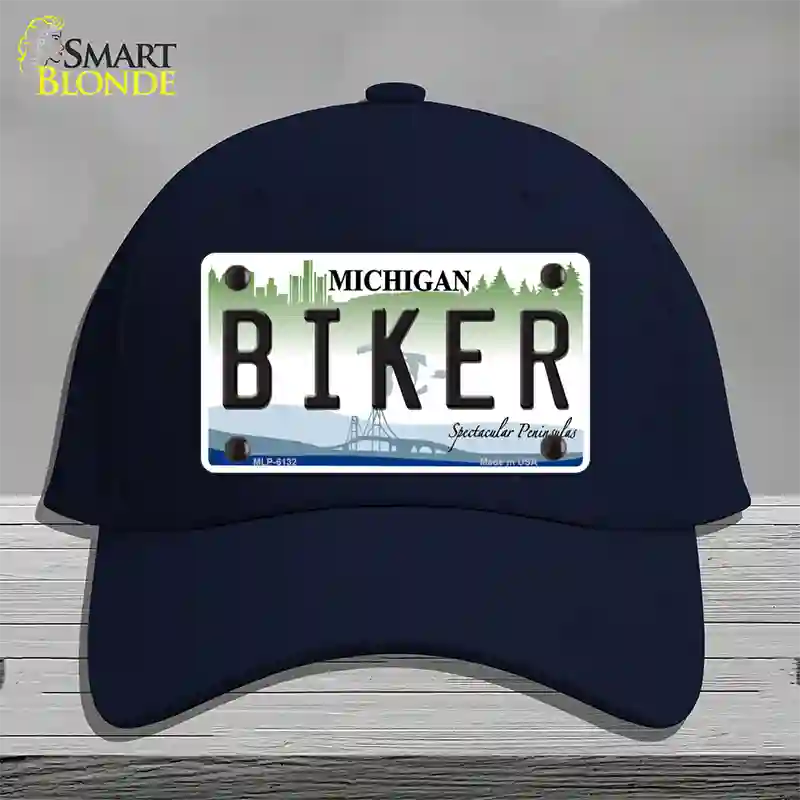 Biker Michigan Novelty License Plate Hat Cotton / Navy