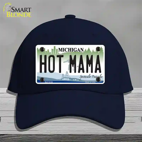 Hot Mama Michigan Novelty License Plate Hat Cotton / Navy