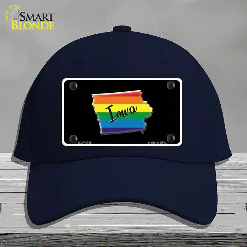 Iowa Rainbow Novelty License Plate Hat Cotton / Navy