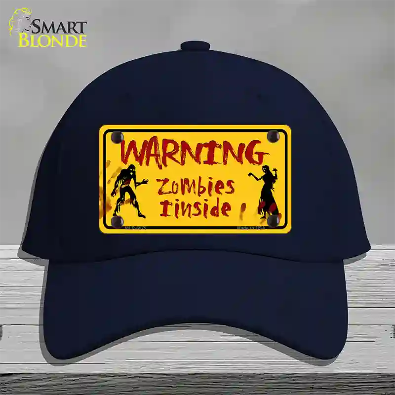 Warning Zombies Inside Novelty License Plate Hat Cotton / Navy