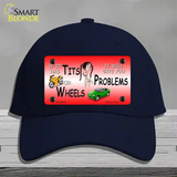 Tits Or Wheels Red Novelty License Plate Hat Cotton / Navy