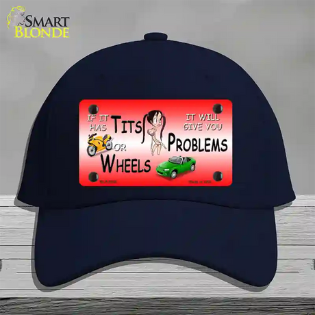 Tits Or Wheels Red Novelty License Plate Hat Cotton / Navy