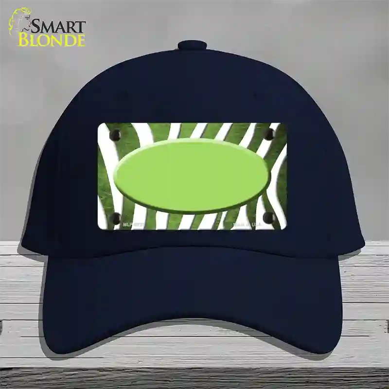 Lime Green White Zebra Oval Oil Rubbed Novelty License Plate Hat Cotton / Navy