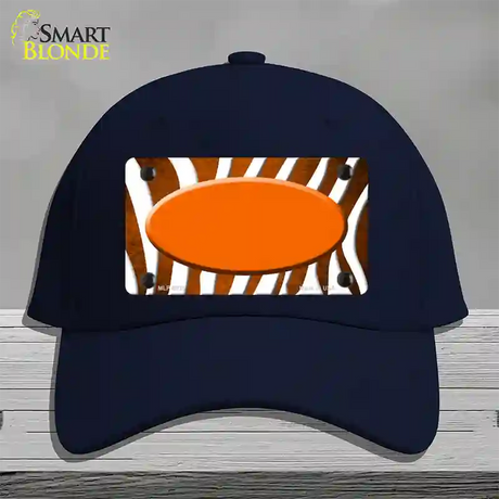 Orange White Zebra Oval Oil Rubbed Novelty License Plate Hat Cotton / Navy