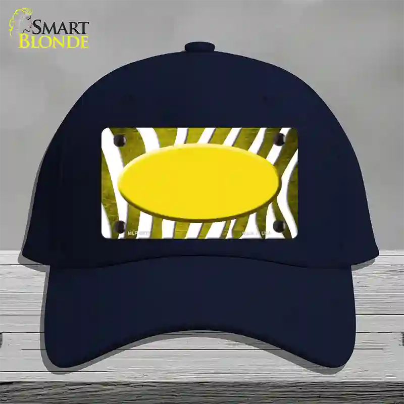 Yellow White Zebra Oval Oil Rubbed Novelty License Plate Hat Cotton / Navy