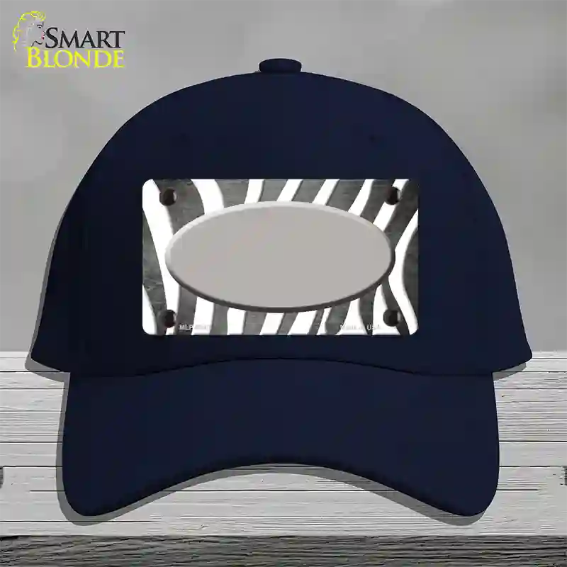 Gray White Zebra Oval Oil Rubbed Novelty License Plate Hat Cotton / Navy