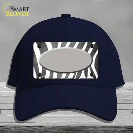 Gray White Zebra Oval Oil Rubbed Novelty License Plate Hat Cotton / Navy