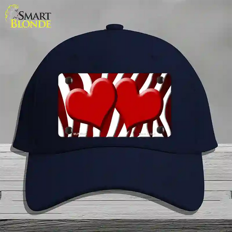 Red White Zebra Hearts Oil Rubbed Novelty License Plate Hat Cotton / Navy