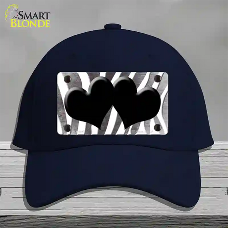 Black White Zebra Hearts Oil Rubbed Novelty License Plate Hat Cotton / Navy