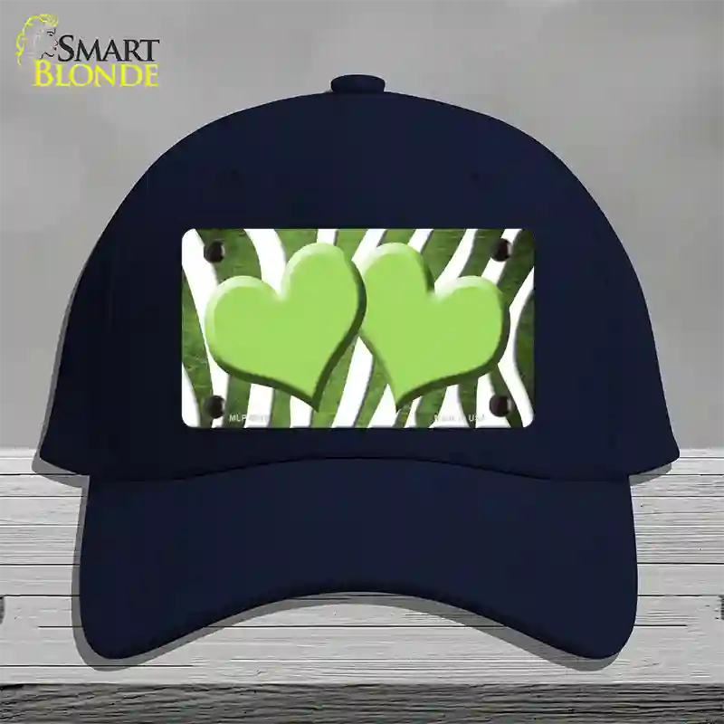 Lime Green White Zebra Hearts Oil Rubbed Novelty License Plate Hat Cotton / Navy