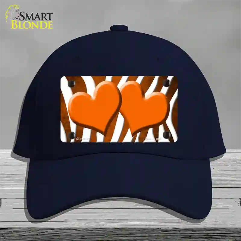 Orange White Zebra Hearts Oil Rubbed Novelty License Plate Hat Cotton / Navy