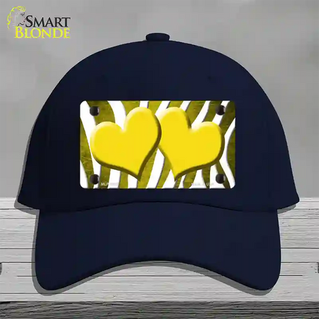 Yellow White Zebra Hearts Oil Rubbed Novelty License Plate Hat Cotton / Navy