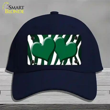 Green White Zebra Hearts Oil Rubbed Novelty License Plate Hat Cotton / Navy