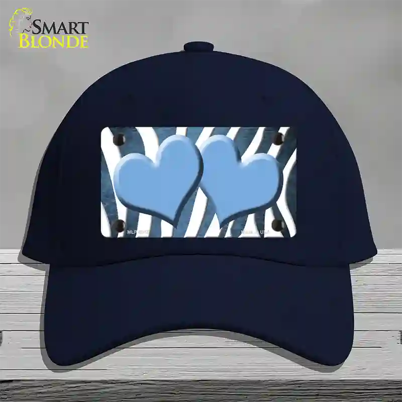 Light Blue White Zebra Hearts Oil Rubbed Novelty License Plate Hat Cotton / Navy