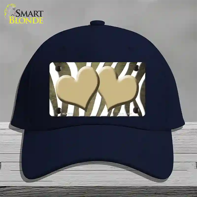 Gold White Zebra Hearts Oil Rubbed Novelty License Plate Hat Cotton / Navy