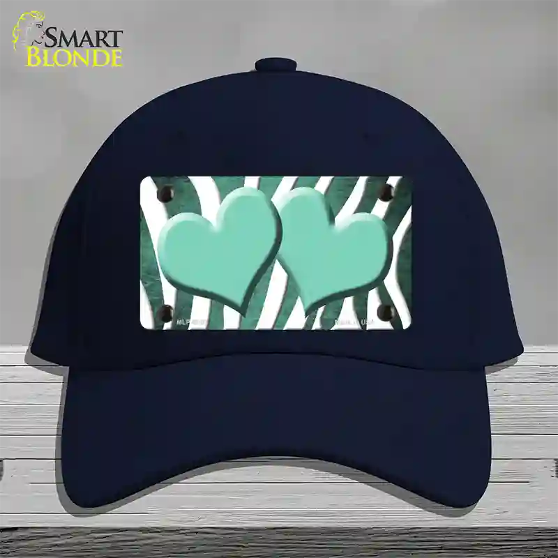 Mint White Zebra Hearts Oil Rubbed Novelty License Plate Hat Cotton / Navy