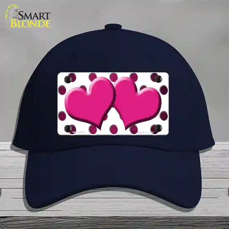 Pink White Dots Hearts Oil Rubbed Novelty License Plate Hat Cotton / Navy