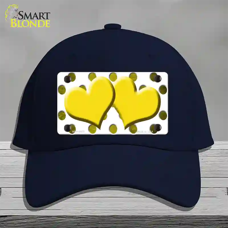 Yellow White Dots Hearts Oil Rubbed Novelty License Plate Hat Cotton / Navy