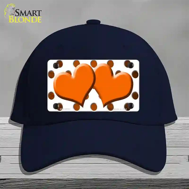 Orange White Dots Hearts Oil Rubbed Novelty License Plate Hat Cotton / Navy