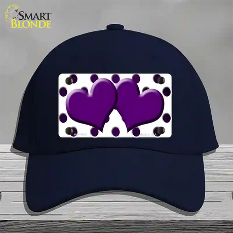 Purple White Dots Hearts Oil Rubbed Novelty License Plate Hat Cotton / Navy