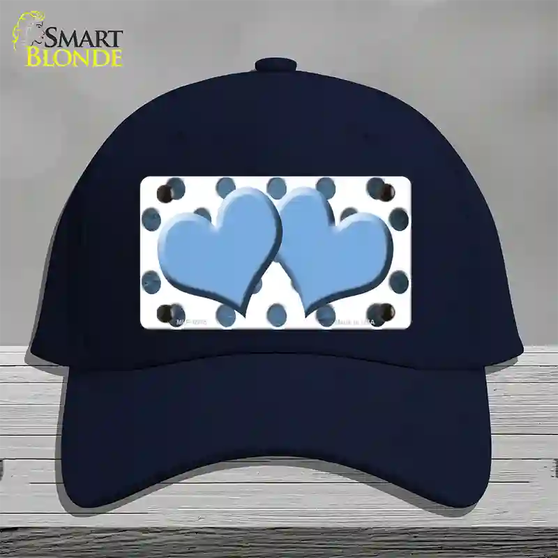 Light Blue White Dots Hearts Oil Rubbed Novelty License Plate Hat Cotton / Navy