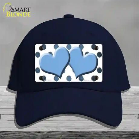 Light Blue White Dots Hearts Oil Rubbed Novelty License Plate Hat Cotton / Navy