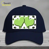 Lime Green White Dots Hearts Oil Rubbed Novelty License Plate Hat Cotton / Navy