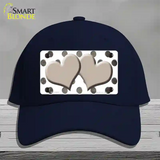 Tan White Dots Hearts Oil Rubbed Novelty License Plate Hat Cotton / Navy