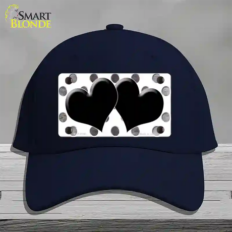 Black White Dots Hearts Oil Rubbed Novelty License Plate Hat Cotton / Navy