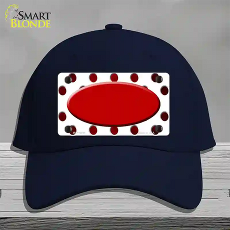 Red White Dots Oval Oil Rubbed Novelty License Plate Hat Cotton / Navy