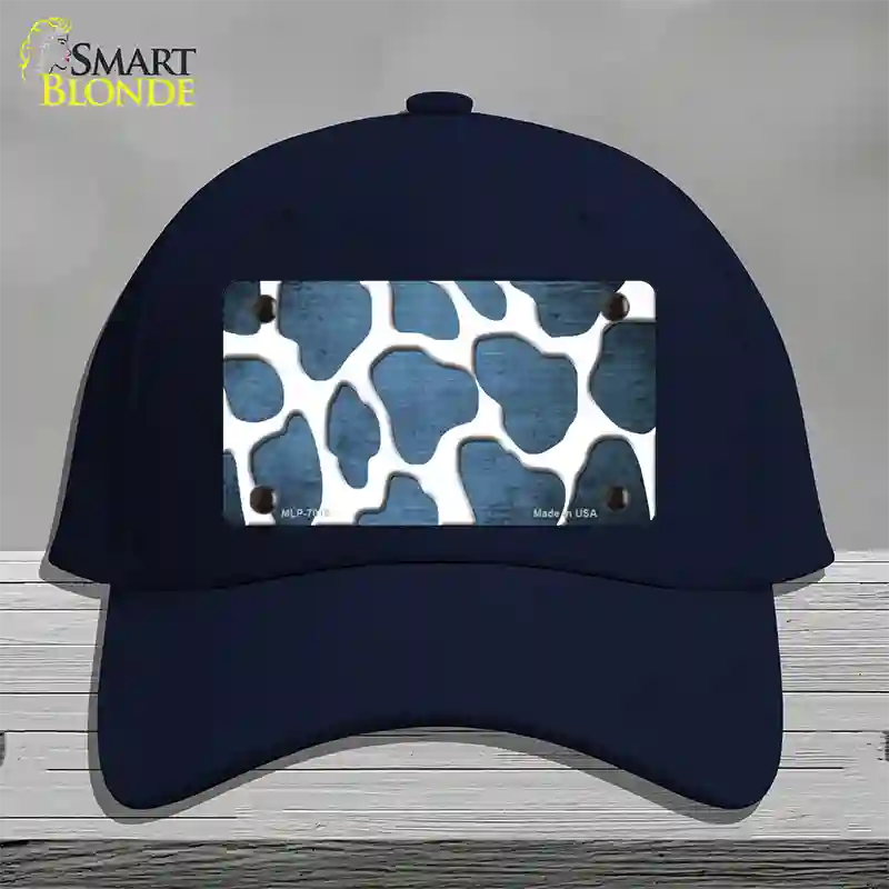 Light Blue White Giraffe Oil Rubbed Novelty License Plate Hat Cotton / Navy