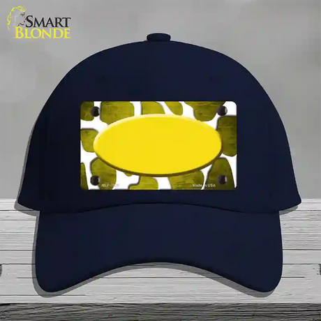 Yellow White Oval Giraffe Oil Rubbed Novelty License Plate Hat Cotton / Navy