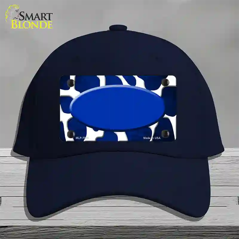 Blue White Oval Giraffe Oil Rubbed Novelty License Plate Hat Cotton / Navy