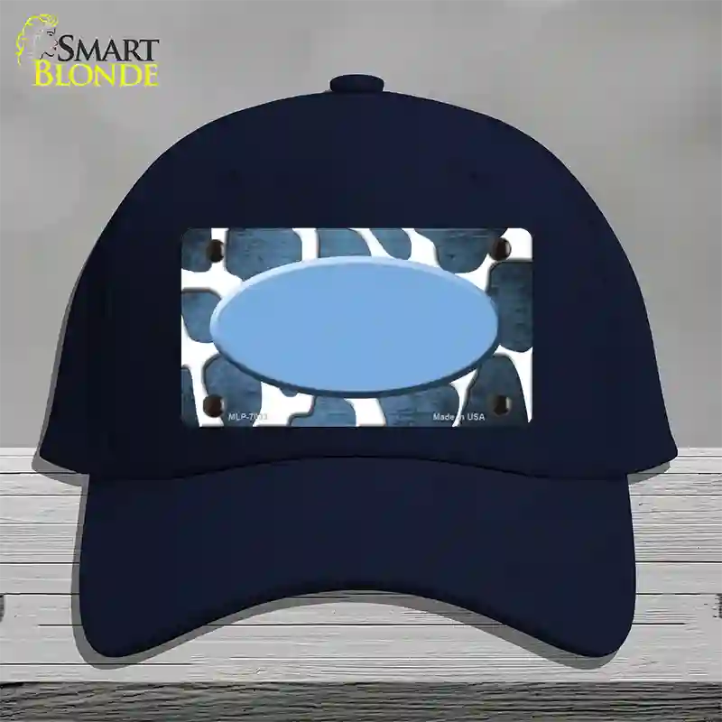 Light Blue White Oval Giraffe Oil Rubbed Novelty License Plate Hat Cotton / Navy