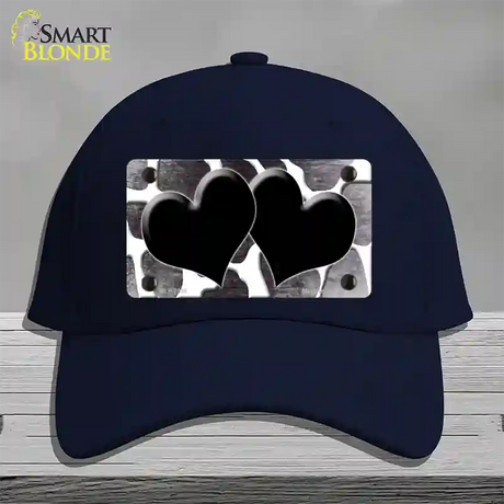 Black White Hearts Giraffe Oil Rubbed Novelty License Plate Hat Cotton / Navy