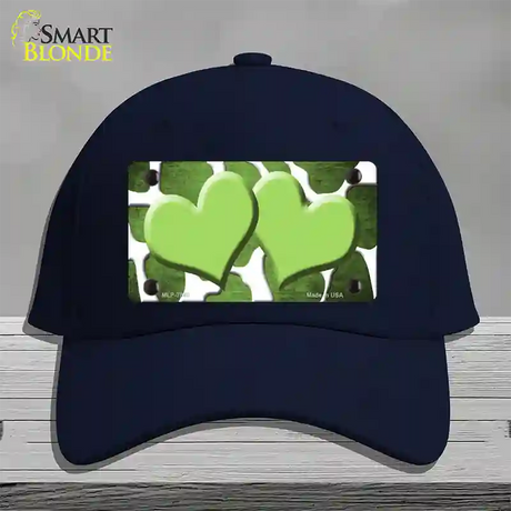 Lime Green White Hearts Giraffe Oil Rubbed Novelty License Plate Hat Cotton / Navy