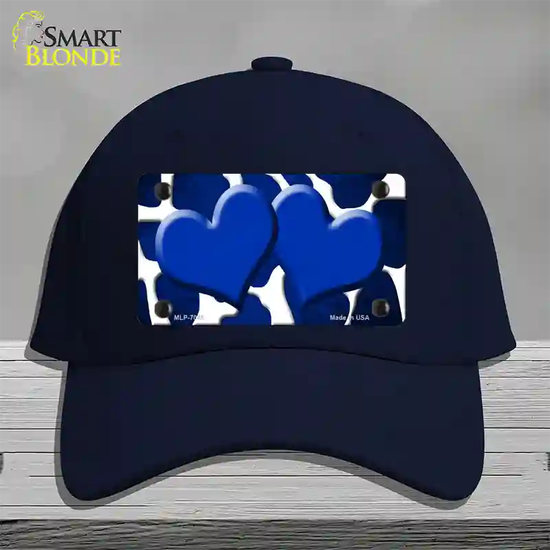 Blue White Hearts Giraffe Oil Rubbed Novelty License Plate Hat Cotton / Navy