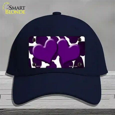 Purple White Hearts Giraffe Oil Rubbed Novelty License Plate Hat Cotton / Navy