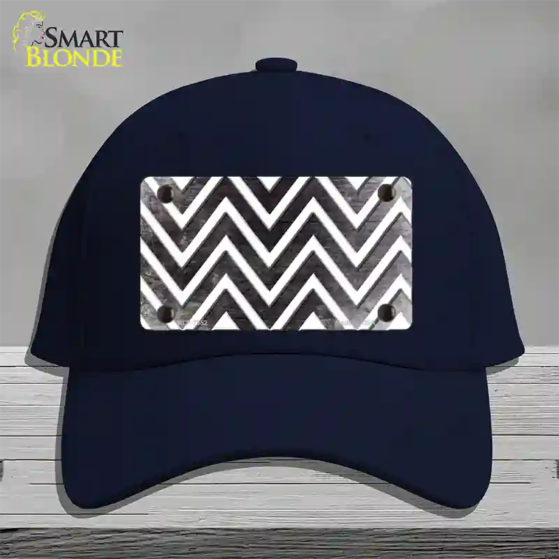 Black White Chevron Oil Rubbed Novelty License Plate Hat Cotton / Navy