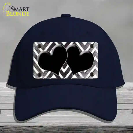 Black White Hearts Chevron Oil Rubbed Novelty License Plate Hat Cotton / Navy