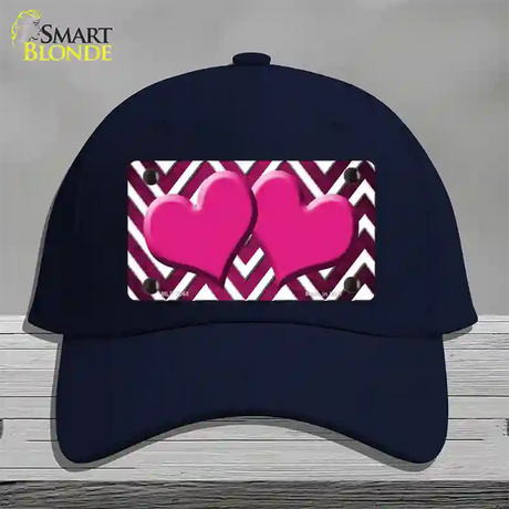 Pink White Hearts Chevron Oil Rubbed Novelty License Plate Hat Cotton / Navy