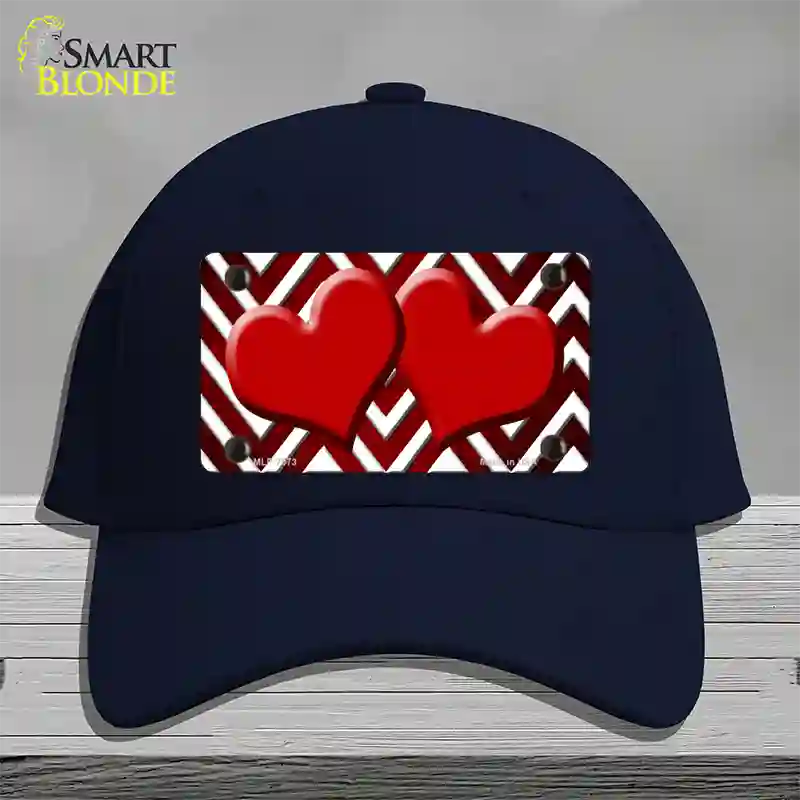 Red White Hearts Chevron Oil Rubbed Novelty License Plate Hat Cotton / Navy