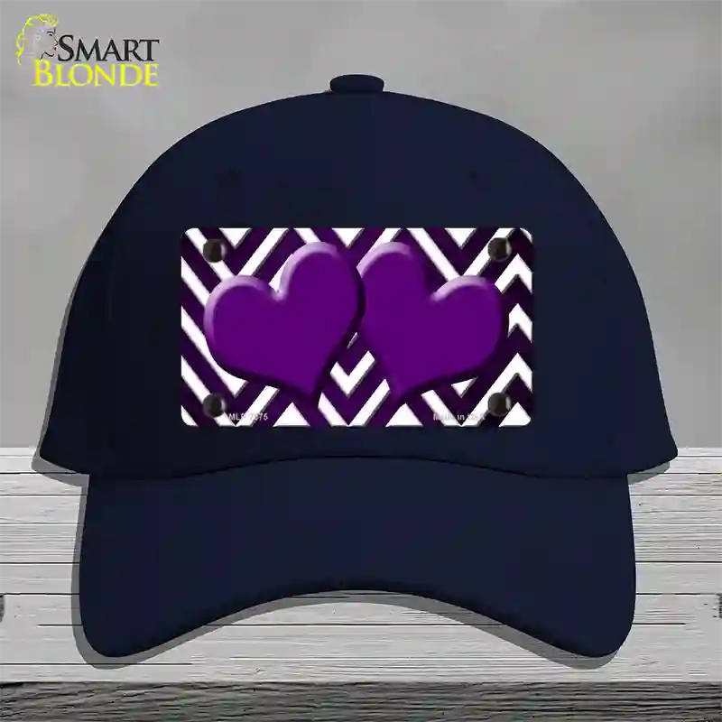 Purple White Hearts Chevron Oil Rubbed Novelty License Plate Hat Cotton / Navy