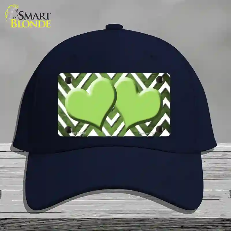 Lime Green White Hearts Chevron Oil Rubbed Novelty License Plate Hat Cotton / Navy