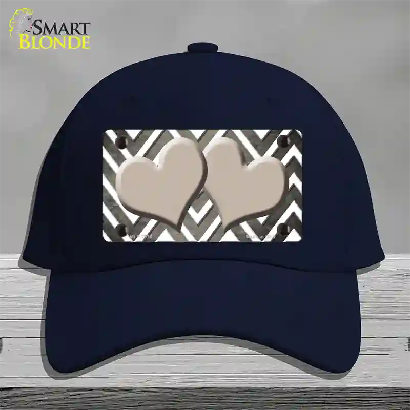 Tan White Hearts Chevron Oil Rubbed Novelty License Plate Hat Cotton / Navy